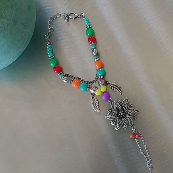 NWT BOHO SLAVE BRACELET WITH FLOWER/BRIGHT BEADS - Picture 2 of 4